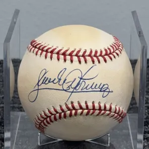 Sandy Alomar Jr. Autographed Rawlings 1995 World Series Baseball w/ Ball Holder