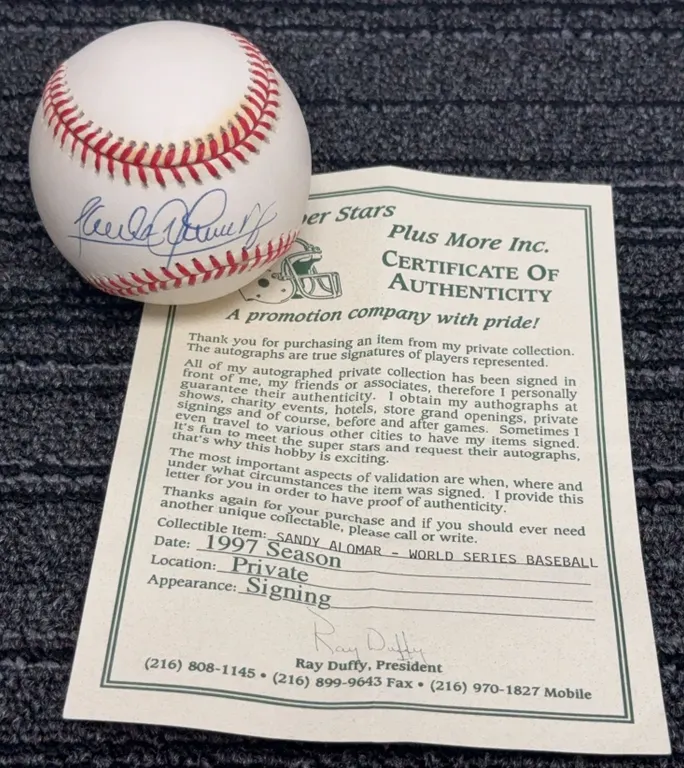 Sandy Alomar Jr. Autographed 1997 World Series Baseball w/ COA