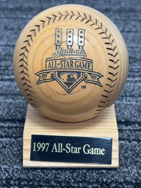 Vintage Cleveland Indians 1997 All-Star Game Laser Engraved Wood Baseball w/ Stand
