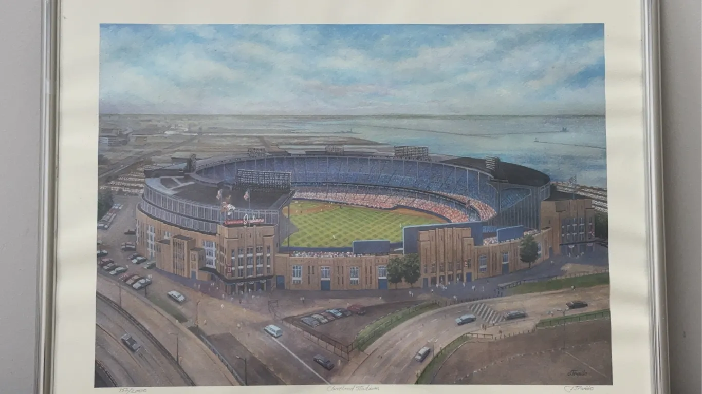 Vintage Cleveland Indians/Municipal Stadium Limited Edition #752/2000 Sketch Framed Print