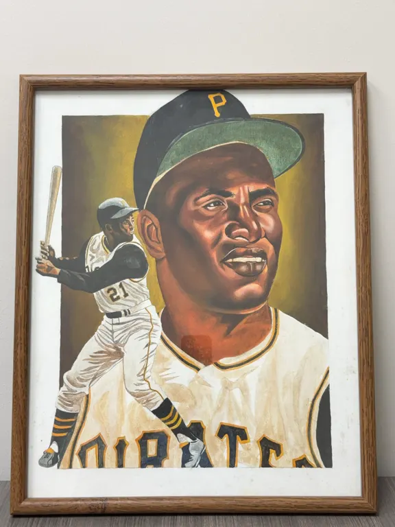 Vintage Roberto Clemente Hand Painted Original Canvas Framed