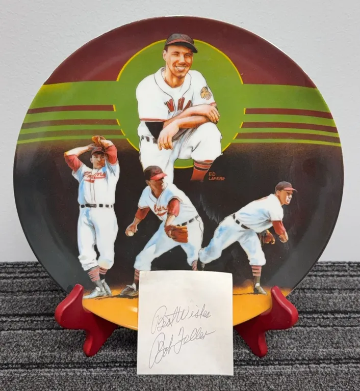 1988 Bob Feller, Cleveland Indians, Sports Impressions Commemorative Plate & Autograph Cut Ltd Edt