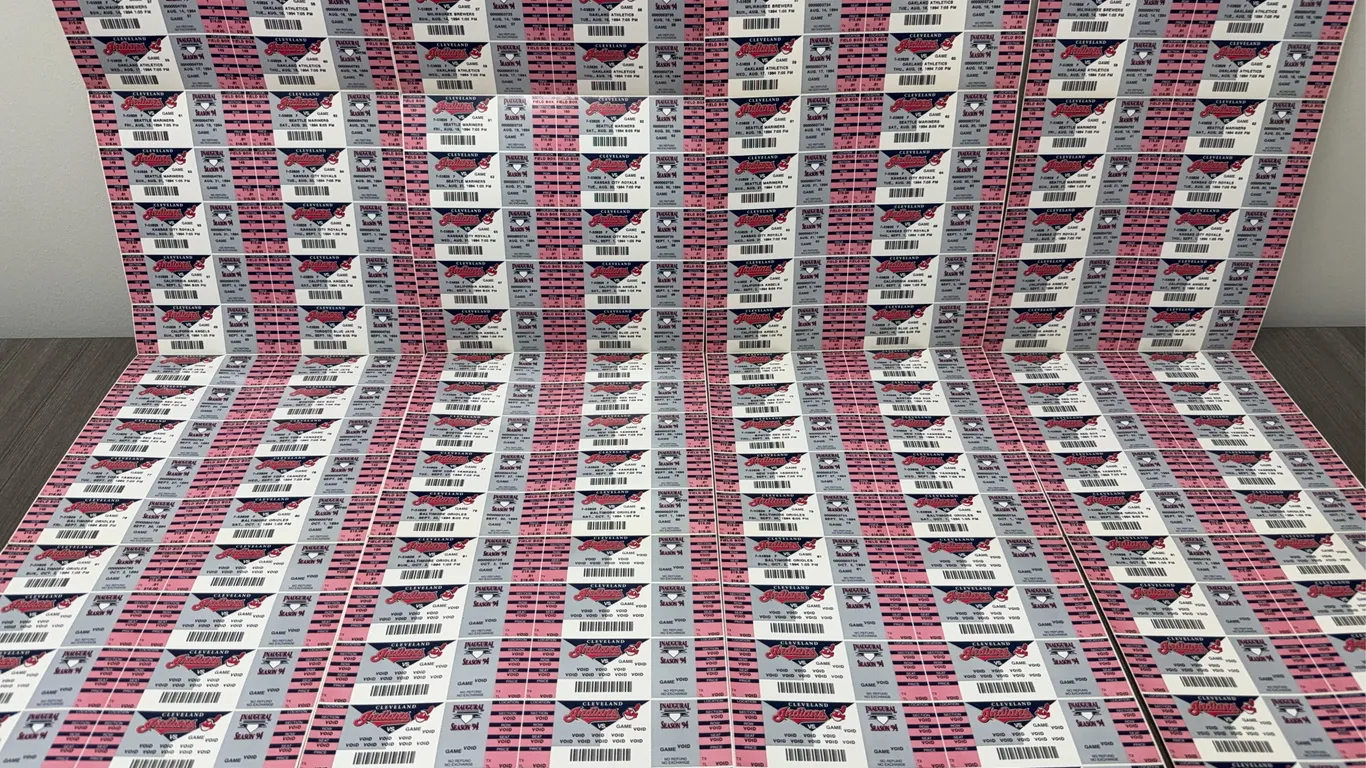 Vintage 1994 Cleveland Indians Uncut Ticket Sheet Inaugural Season 30 Tickets Jacobs Field