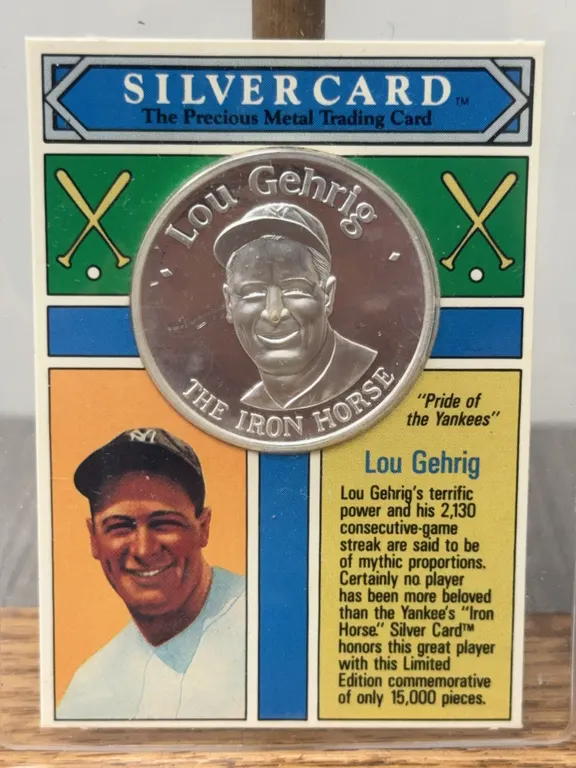 1992 Lou Gehrig Silvercard 1 OZ .999 Pure Fine Silver Coin - Limited Edition to 15,000