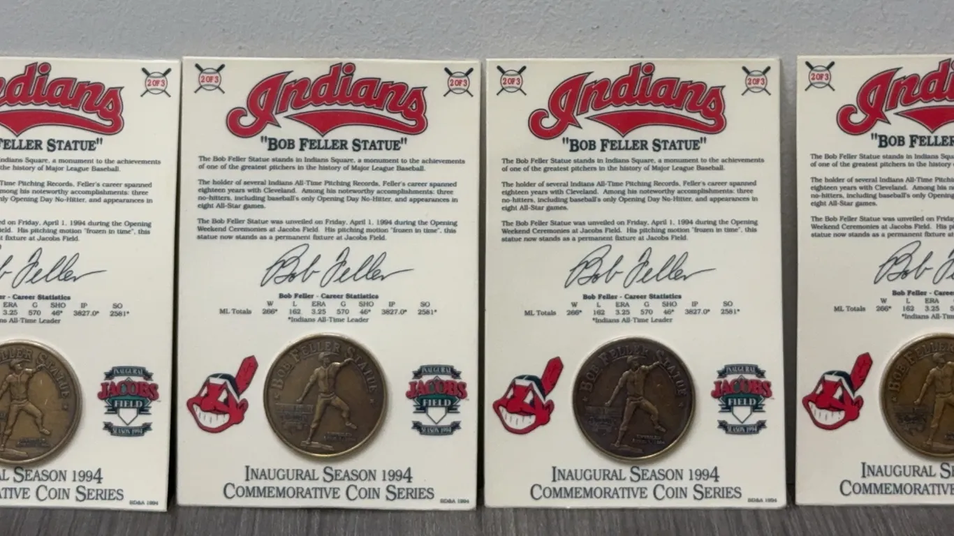 4 Cleveland Indians "Bob Feller Statue" 1994 Commerative Coin Series #2 of 3