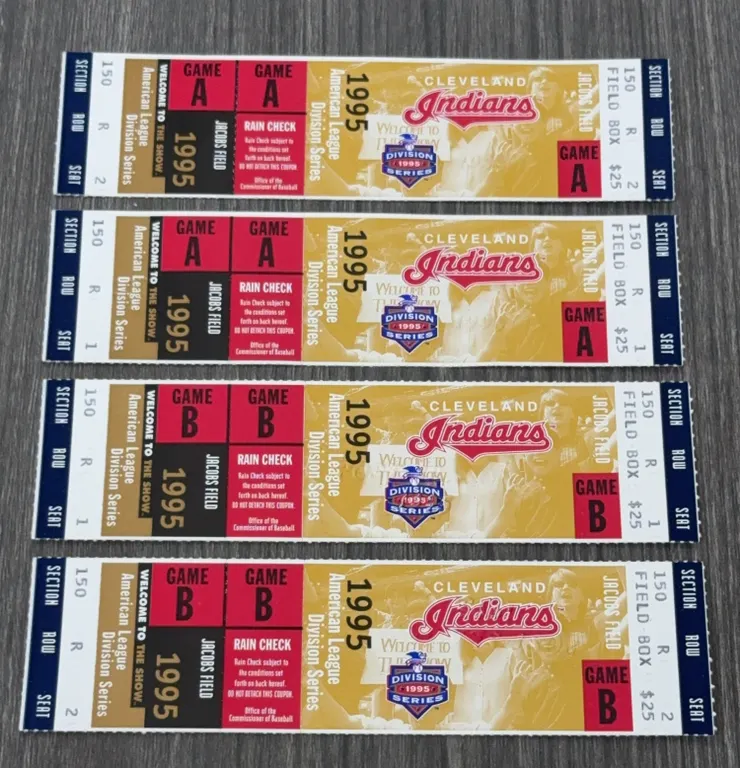 4 Vintage 1995 Cleveland Indians American League Division Series Ticket Stubs