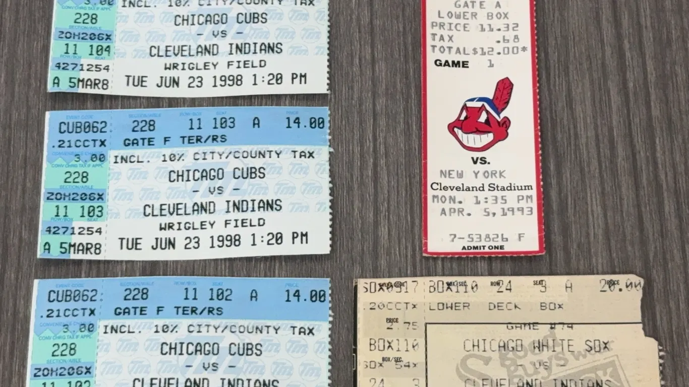 5 Vintage Cleveland Indians Paper Ticket Stubs
