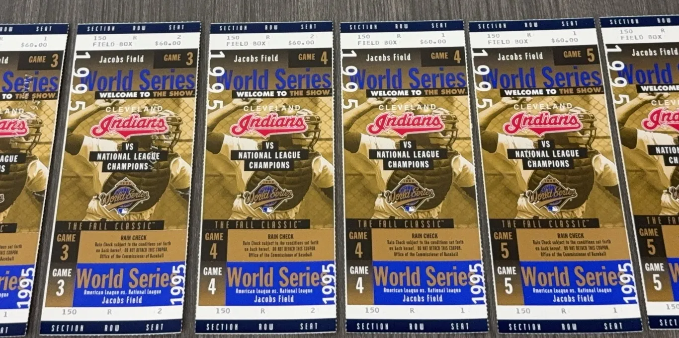 6 Vintage 1995 Cleveland Indians World Series Ticket Stubs