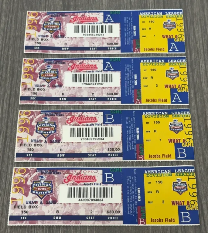 4 Vintage 1996 Cleveland Indians American League Division Series Ticket Stubs