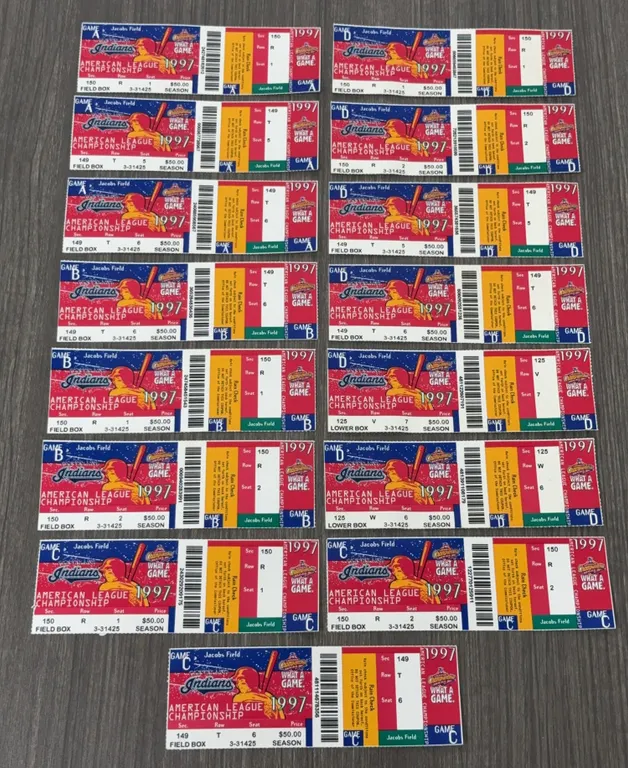 15 Vintage 1997 Cleveland Indians American League Championship Series Ticket Stubs