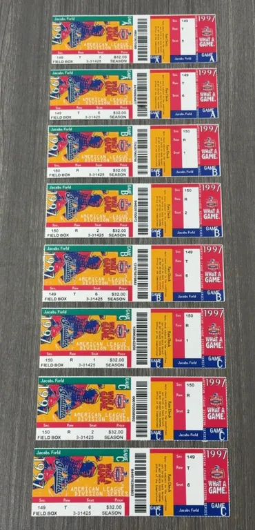 8 Vintage 1997 Cleveland Indians American League Division Series Ticket Stubs