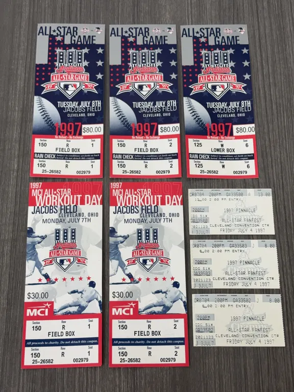 8 Vintage 1997 Cleveland Indians All-Star Ticket Stubs