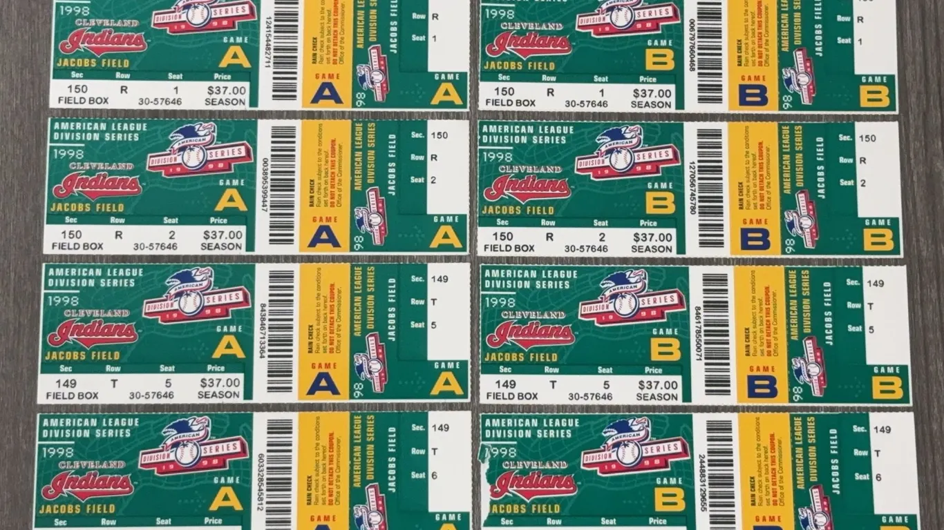 8 Vintage 1998 Cleveland Indians American League Division Series Ticket Stubs