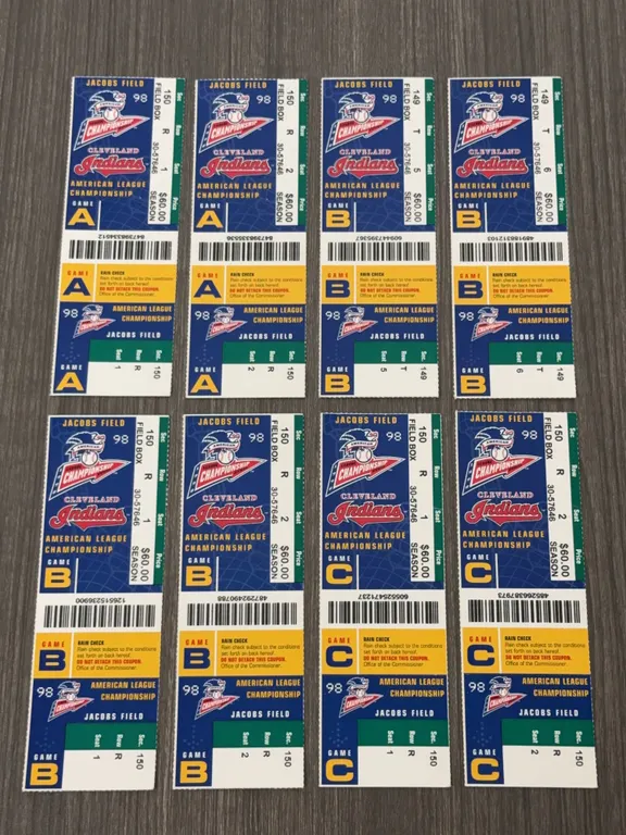 8 Vintage 1998 Cleveland Indians American League Championship Ticket Stubs
