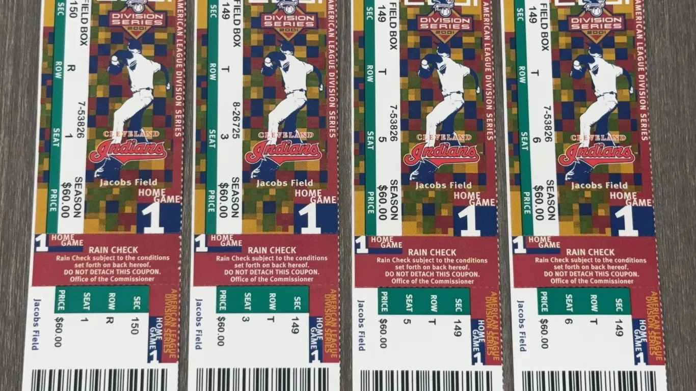 4 Vintage 2001 Cleveland Indians American League Division Series Ticket Stubs