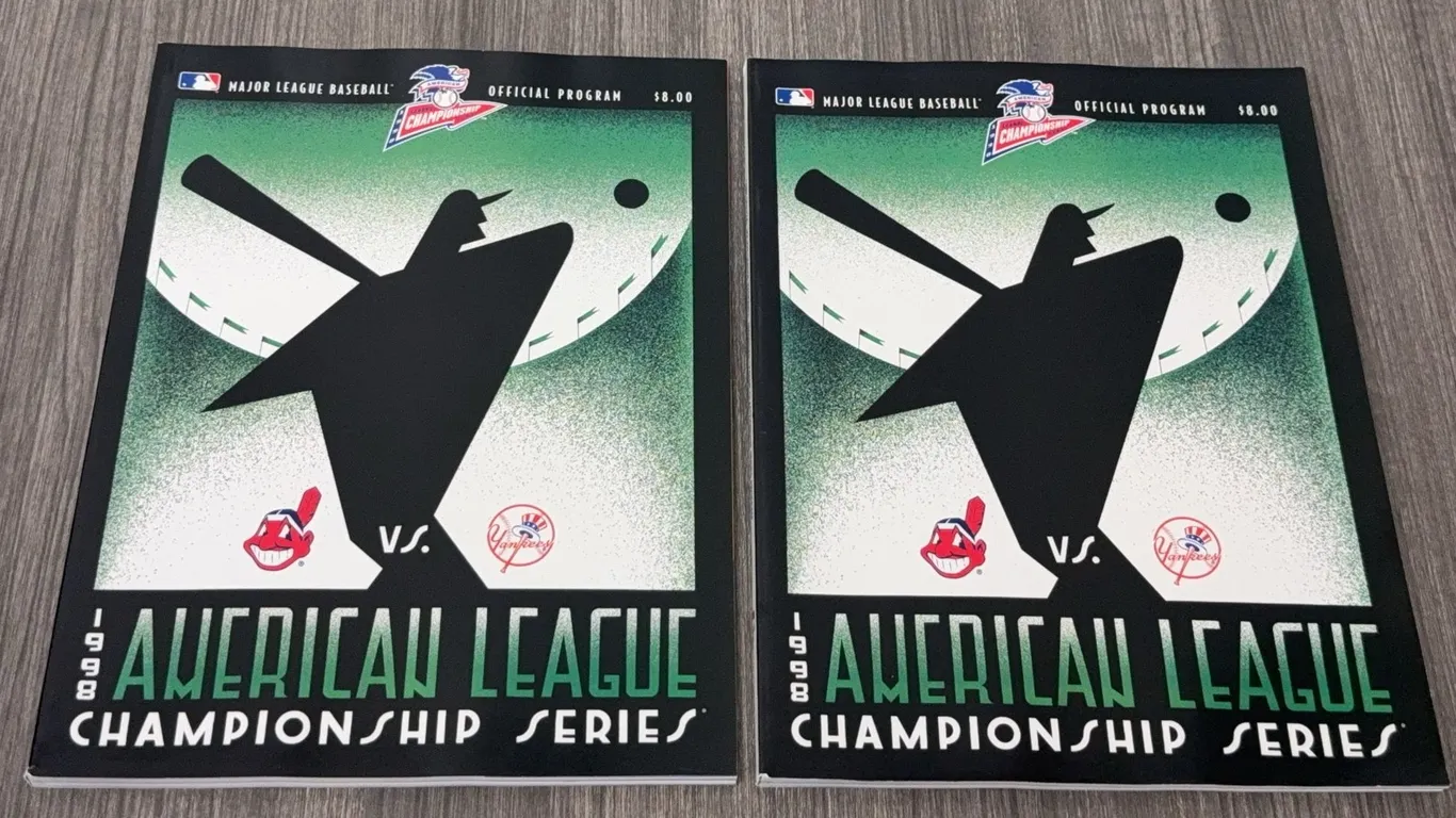 2 Vintage 1998 American League Championship Series Programs - Indians vs. Yankees