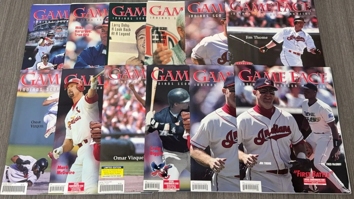 12 Vintage Game Face Cleveland Indiand Souvenir Programs - Most Appear Brand New