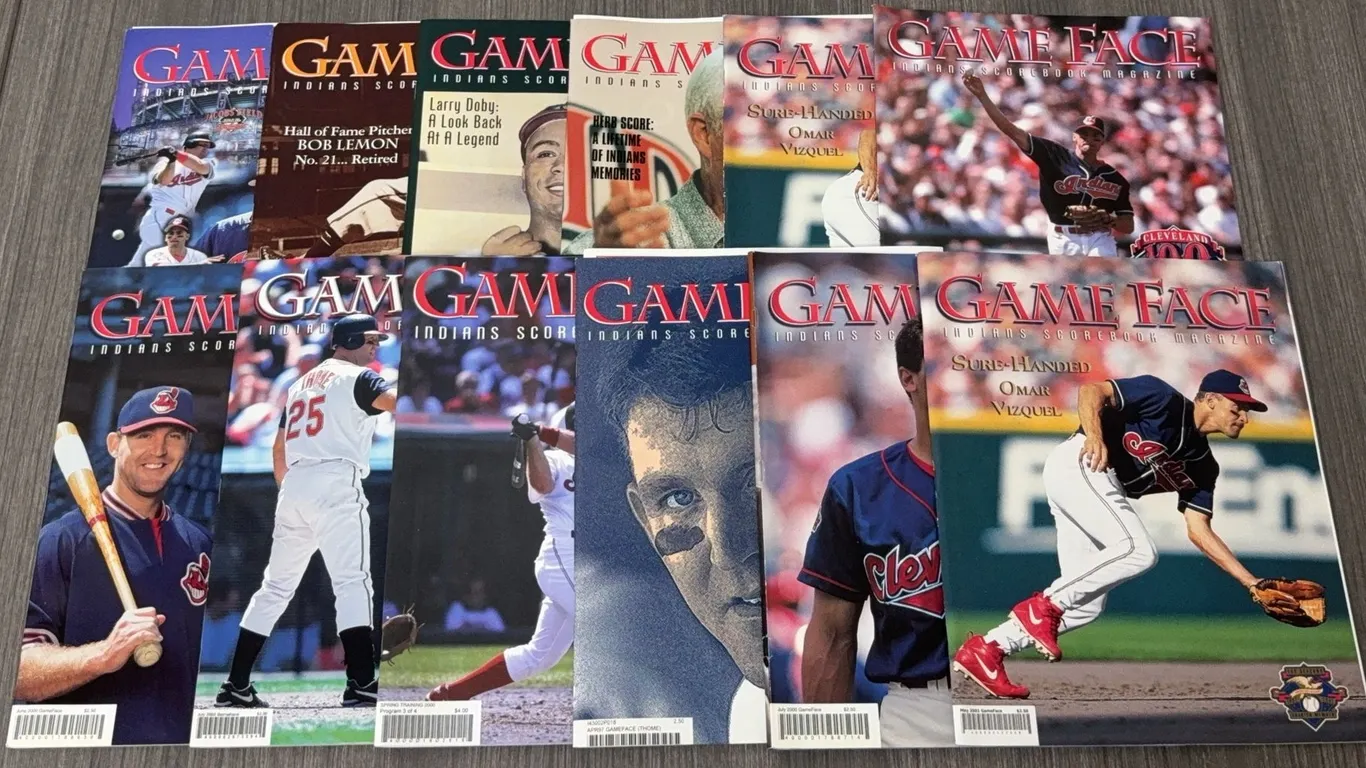 12 Vintage Game Face Cleveland Indiand Souvenir Programs - Most Appear Brand New