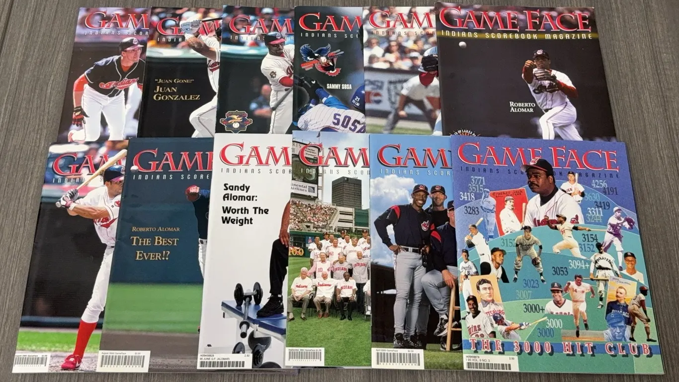 12 Vintage Game Face Cleveland Indiand Souvenir Programs - Most Appear Brand New