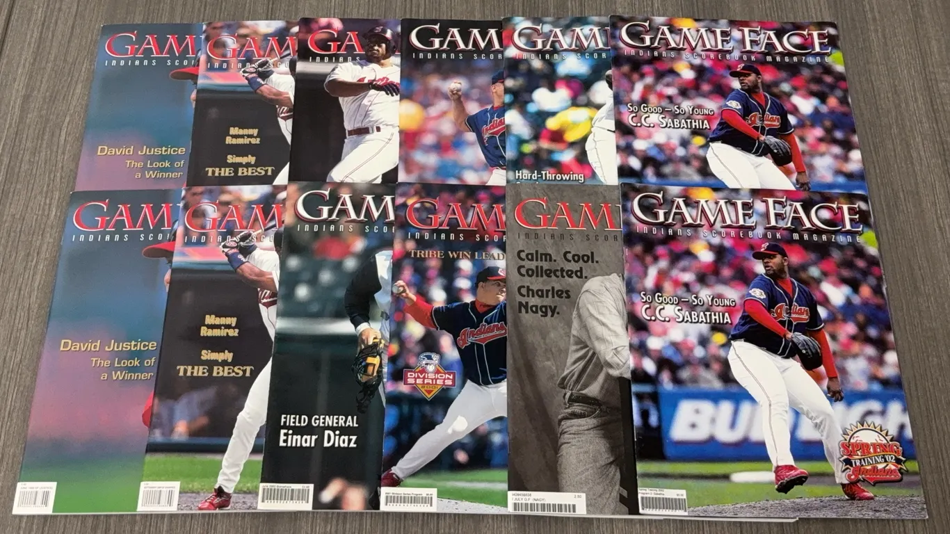 12 Vintage Game Face Cleveland Indiand Souvenir Programs - Most Appear Brand New