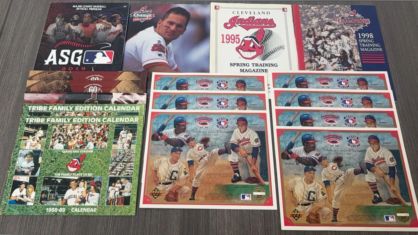 16 Vintage Cleveland Indians Post Season Programs, Spring Training Magazines, Calendars, & MORE!