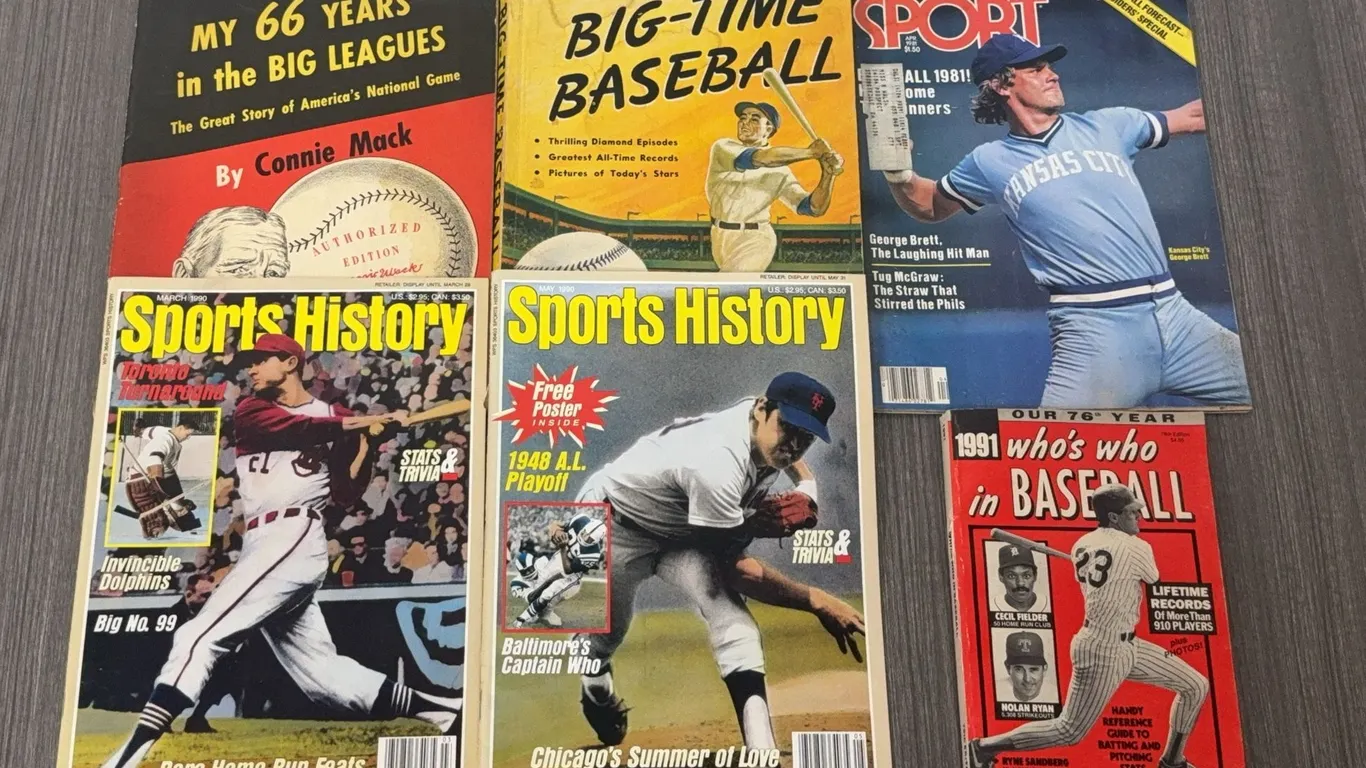 5 Vintage Baseball Magazines & 1 Vintage Baseball Book