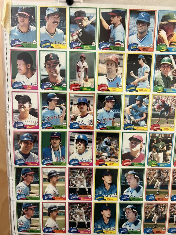 Vintage Uncut Sheet of 1981 Topps Baseball Cards
