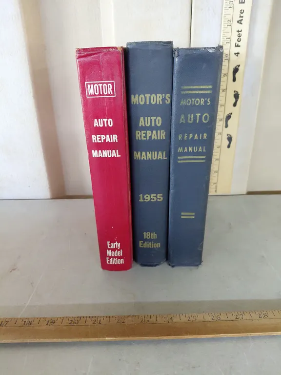 Vintage Motors Auto Repair Manual Hardback Books, 1952, 1955, & 1962-1968