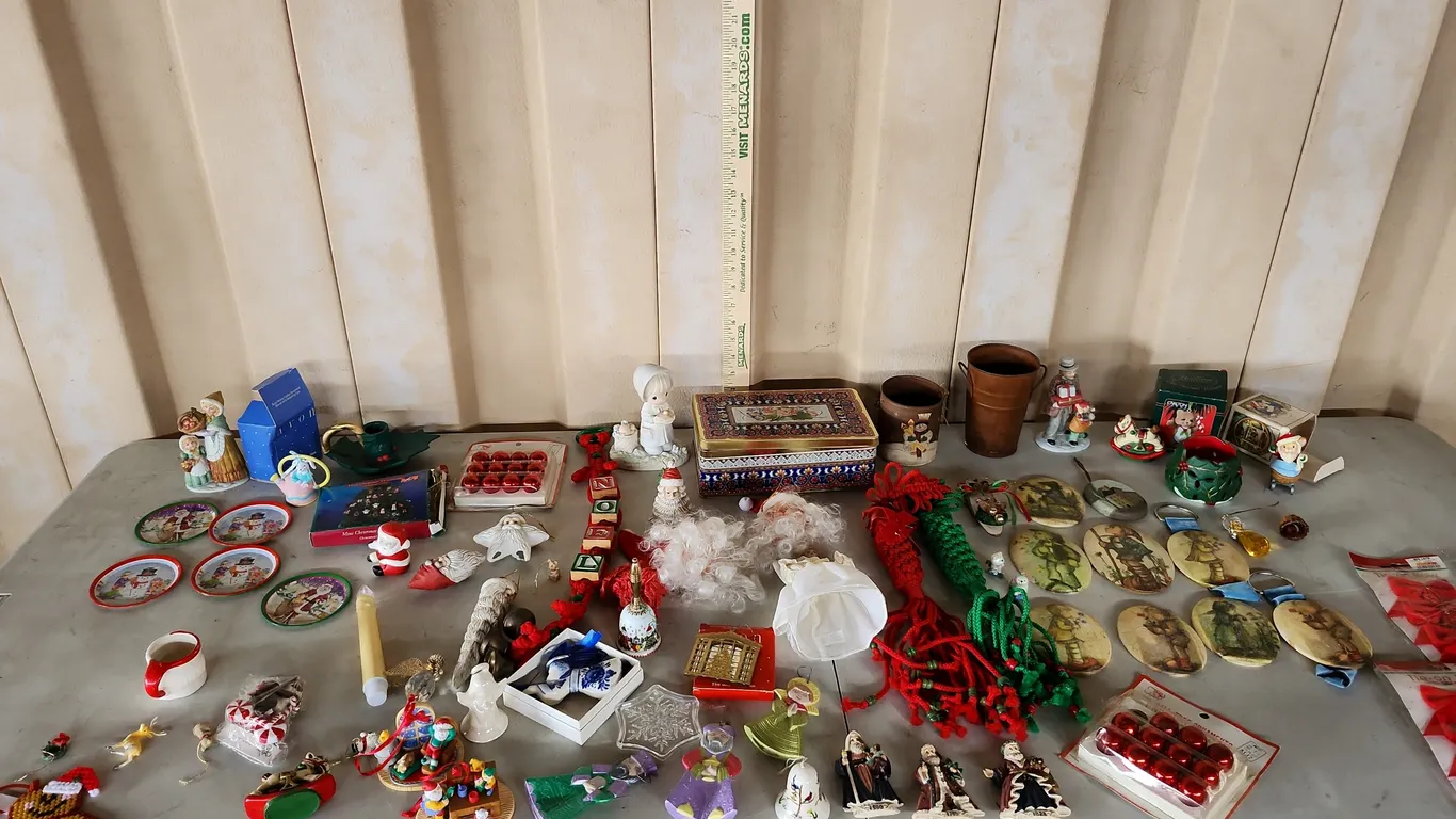 Assorted Christmas Ornaments, Figures, 1 Precious Moments, Etc.