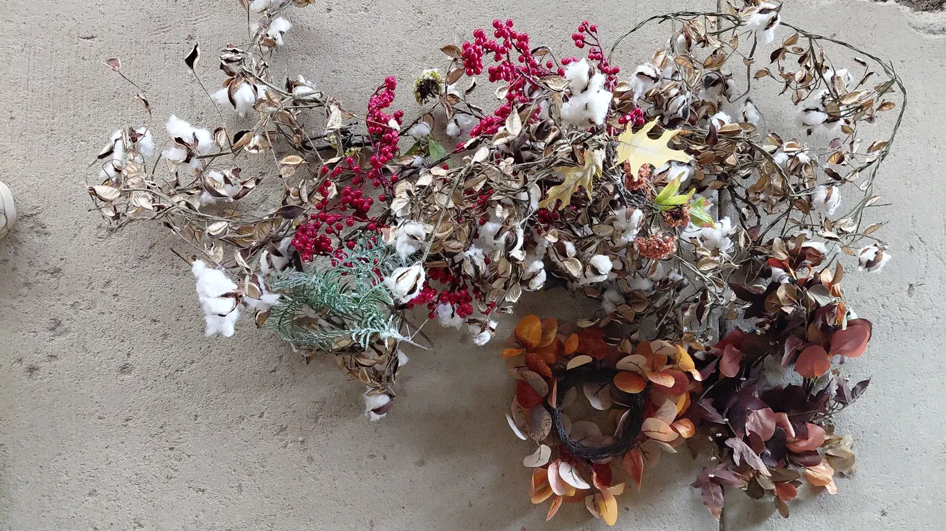 Assorted Fall Greenery-Cotton, Leaves, Etc.