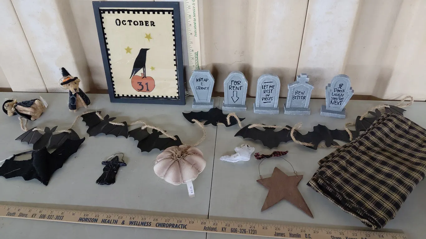 Small Gravestones, October Wall Decor, Bat Garland, Etc.