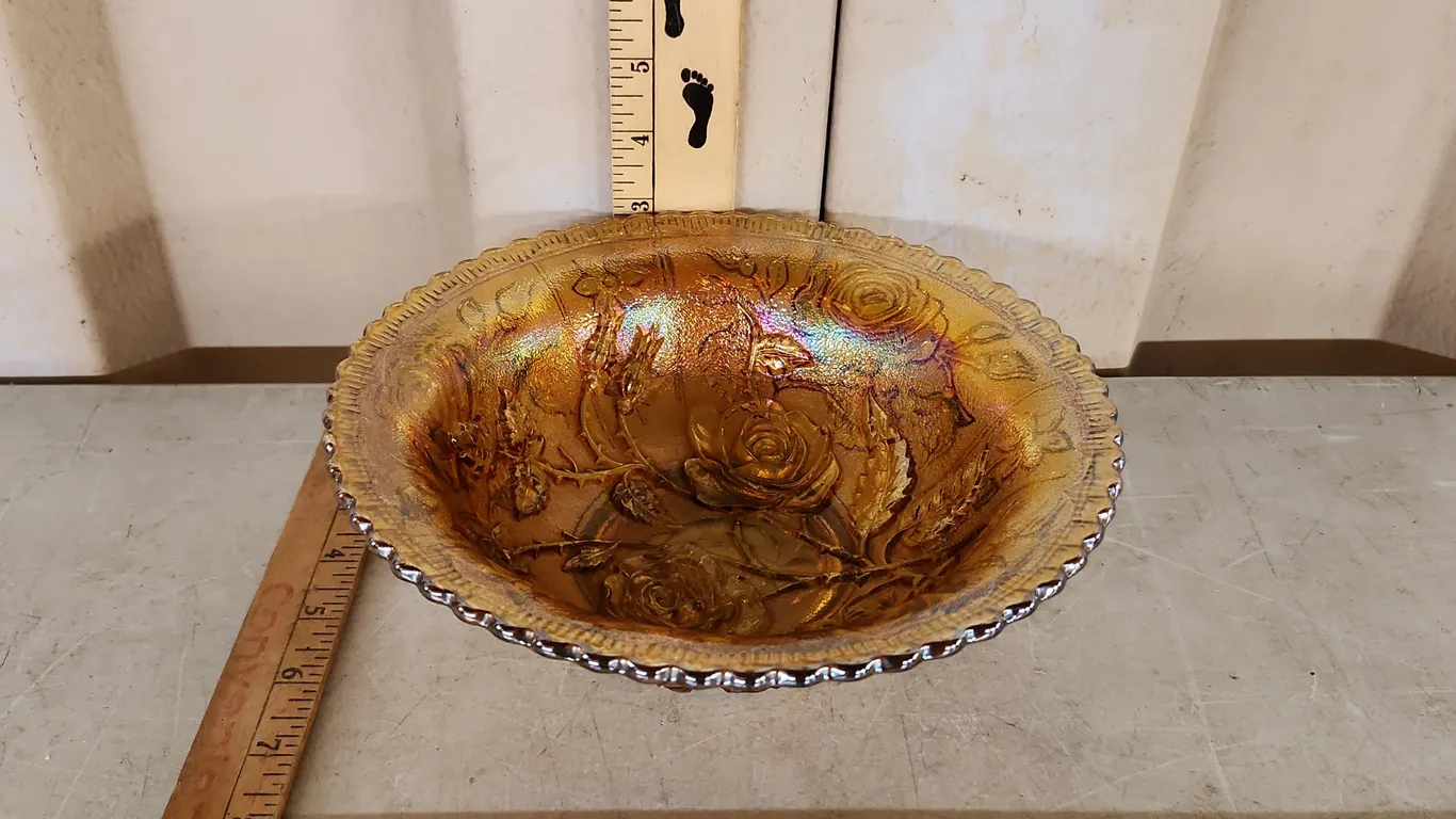 Vintage/Antique Imperial Glass Marigold Carnival Glass Open Rose/Lustre Rose Bowl 9"X3"