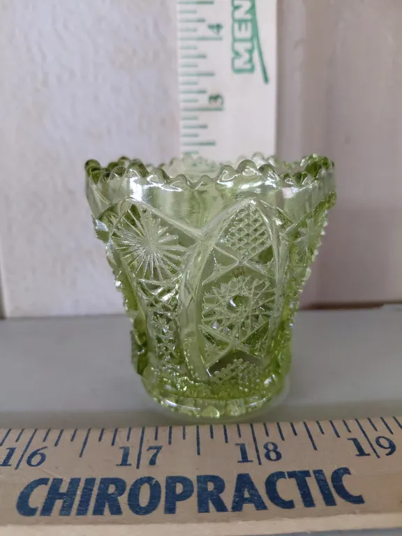Vintage Imperial Glass Avocado Green Daisy & Button Toothpick Holder