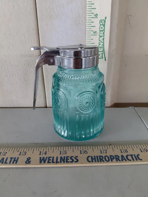 The Pioneer Woman Adeline Teal Glass Syrup Dispenser 5" Tall