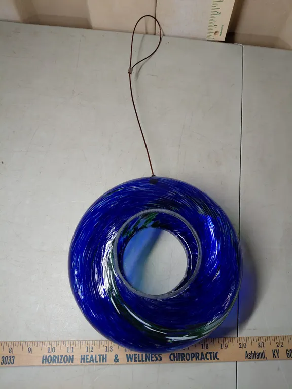 Hand Blown Glass Hanging Bird Feeder 9"X3.75"