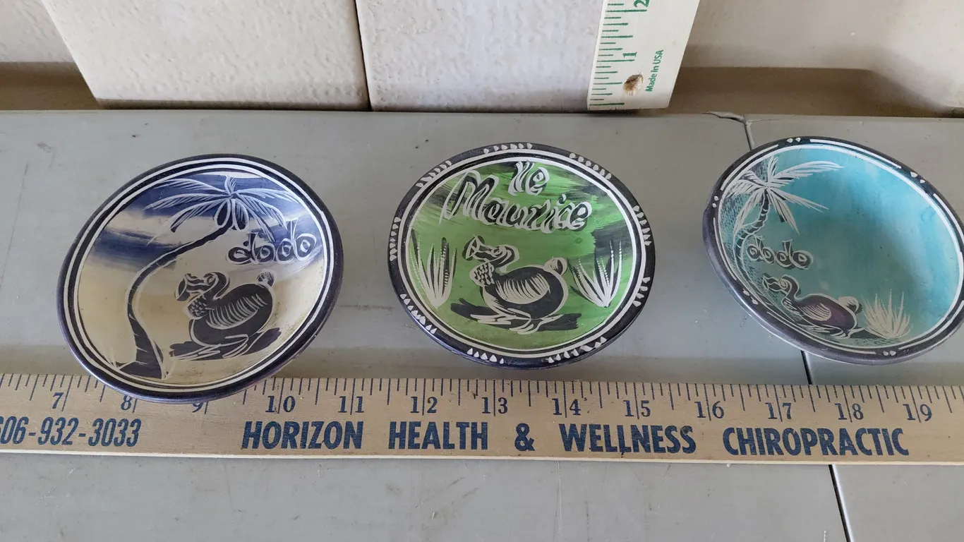 3 Vintage African Style Hand Painted/Carved Trinket Bowls 3.75"
