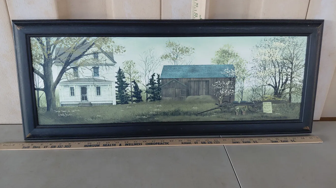 Billy Jacobs "Spring Flowers For Sale" Print, Wood Frame 33"X13"