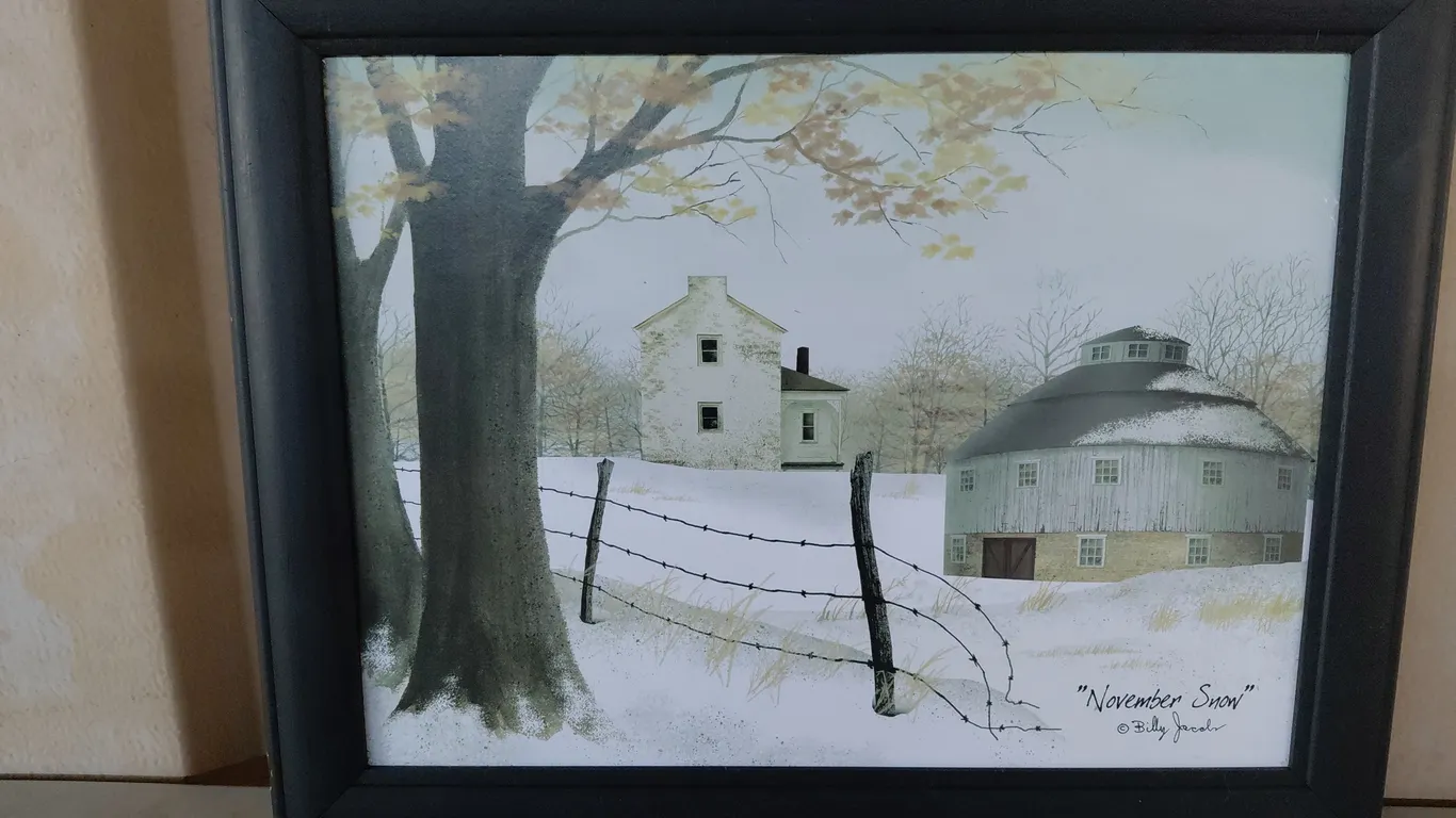 Billy Jacobs "November Snow" Print, Wood Frame 19"X15"
