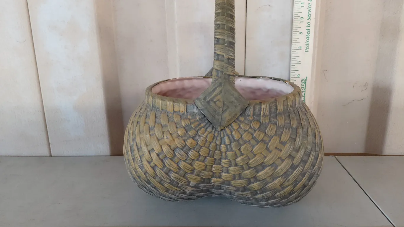 Vintage Hand Painted Ceramic Basket 10.5"X9"X11"