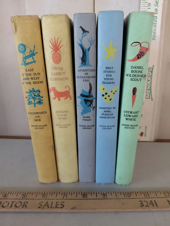 1950s Junior Deluxe Editions Story Books-Adventures Of Huckleberry Finn, Bible Stories For Young Rea