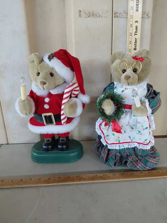 Battery Operated Animated Mr. & Mrs. Claus Bears 13.5" Tall
