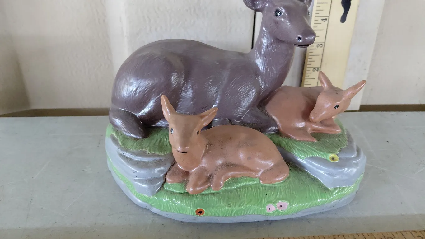 Vintage Hand Painted Ceramic Deer Family 8"X6.5"X5.75"