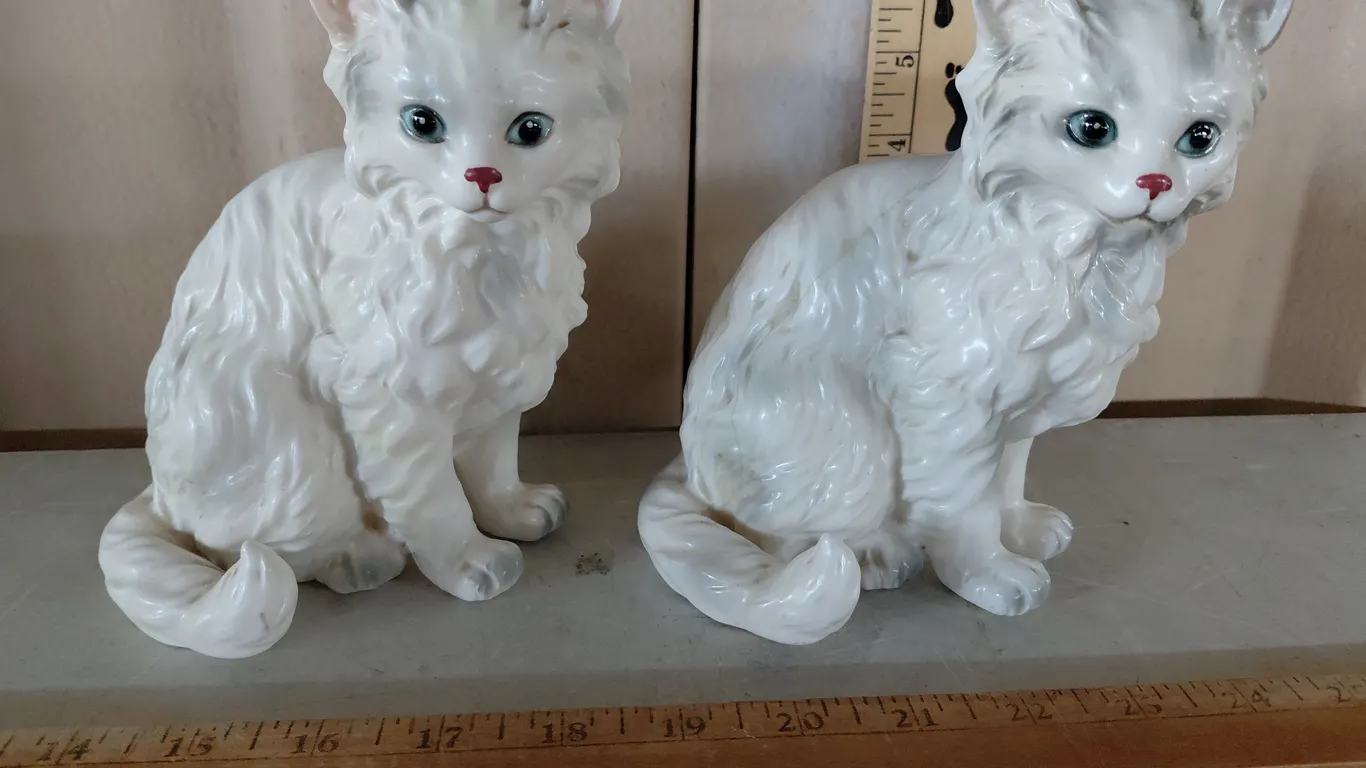 2 Vintage Lefton Japan Ceramic Cats, One Has Been Repaired