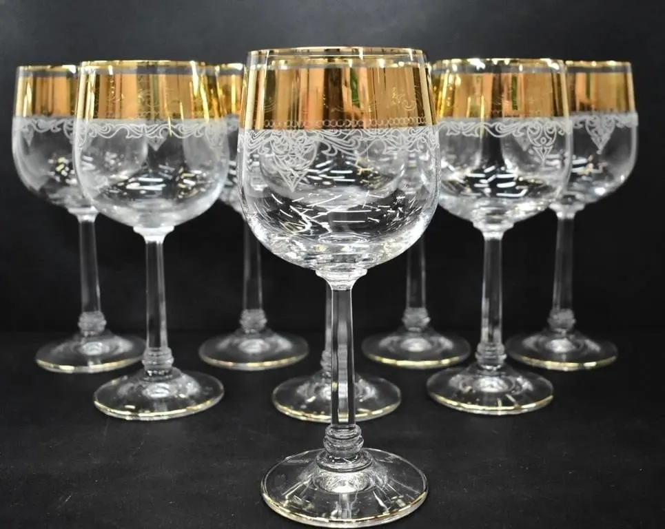 ETCHED CRYTSAL & GOLD-TONED WINE GLASSES
