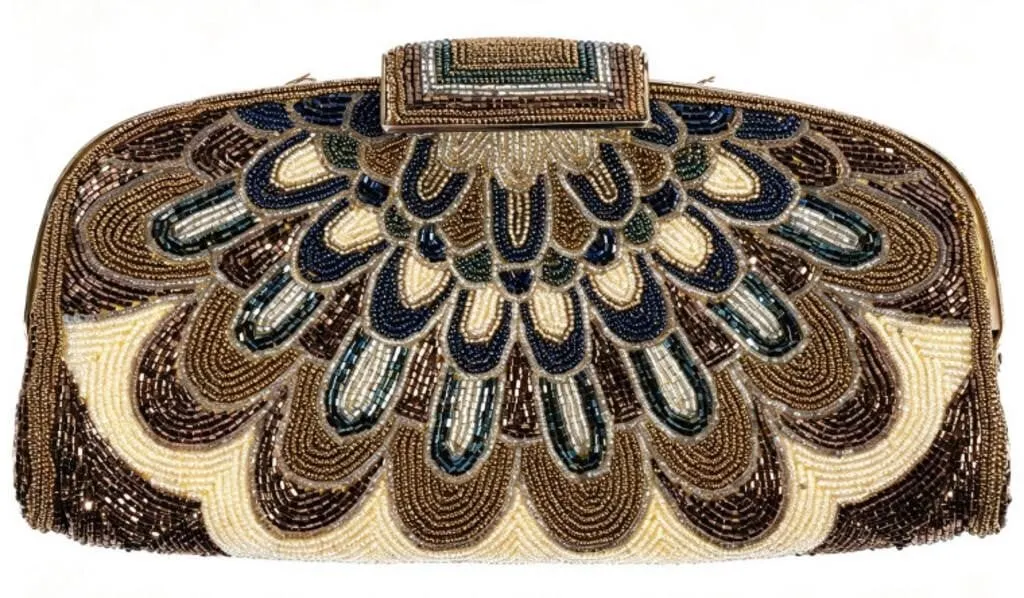 JEROME'S BEADED PEACOCK FEATHER CLUTCH BAG