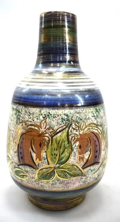 HAND-PAINTED DECORATIVE STONEWARE VASE