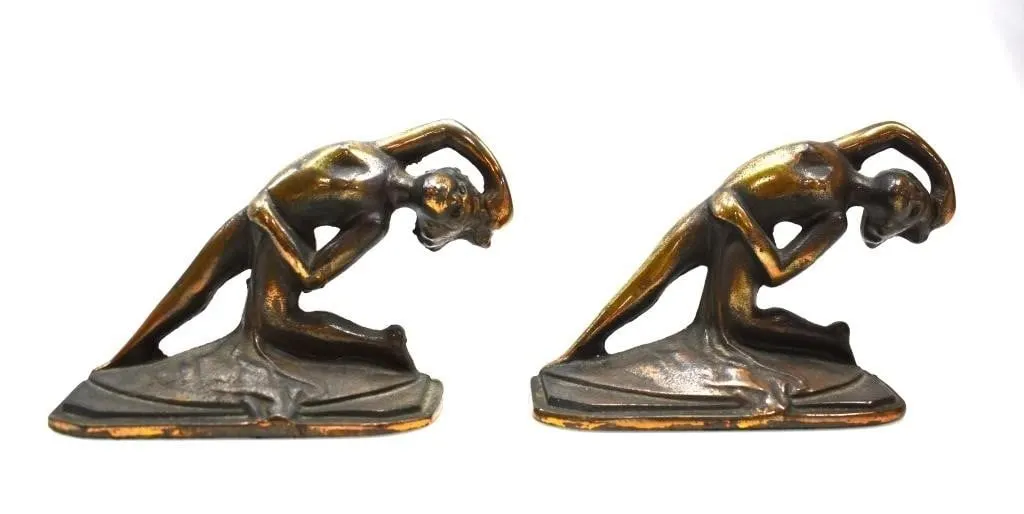 2 1920s ART NOUVEAU LADY BOOKENDS