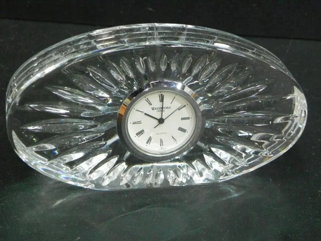 WATERFORD ENGLAND CUT CRYSTAL OVAL DESK CLOCK