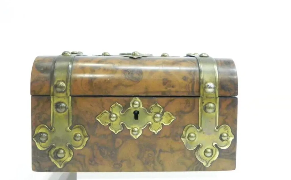 VICTORIAN GOTHIC WALNUT & JASPERWARE DISC BOX