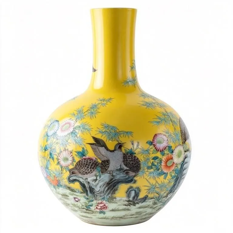 CHINESE FAMILLE ROSE YELLOWGROUND TIANQIUPING VASE